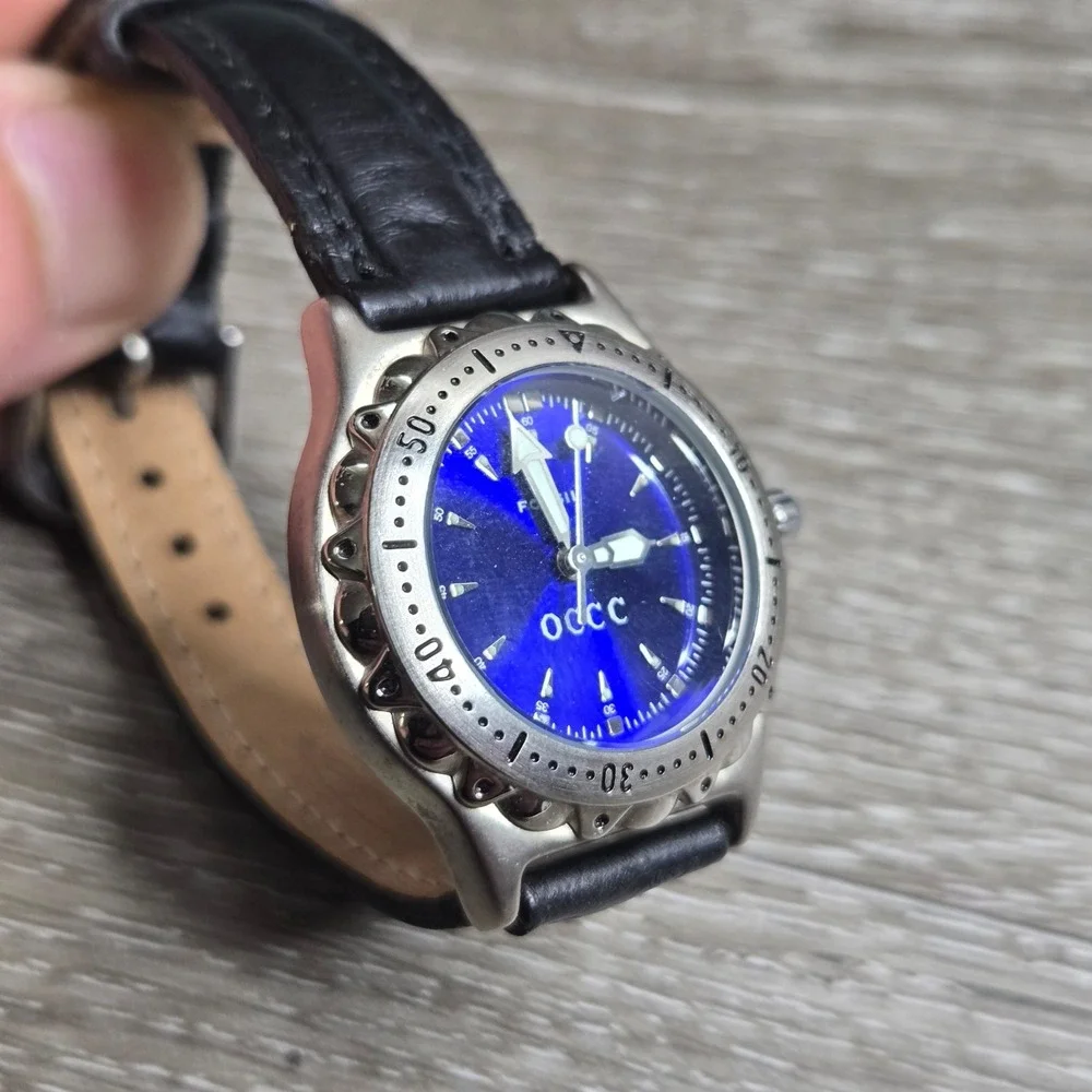 Fossil Blue PR5056 Quartz Watch Blue Dial OCCC Logo Black Leather Strap Working